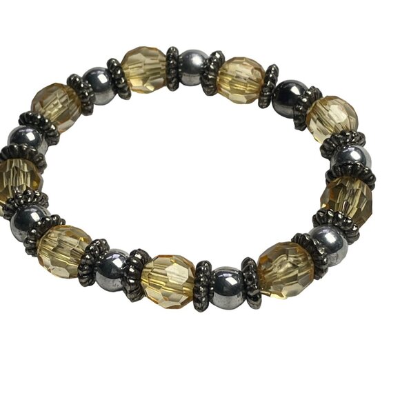 Women Bracelet Bead Stretch Bracelet Yellow Crystal Silver Handmade u  Fashion J - Picture 1 of 4
